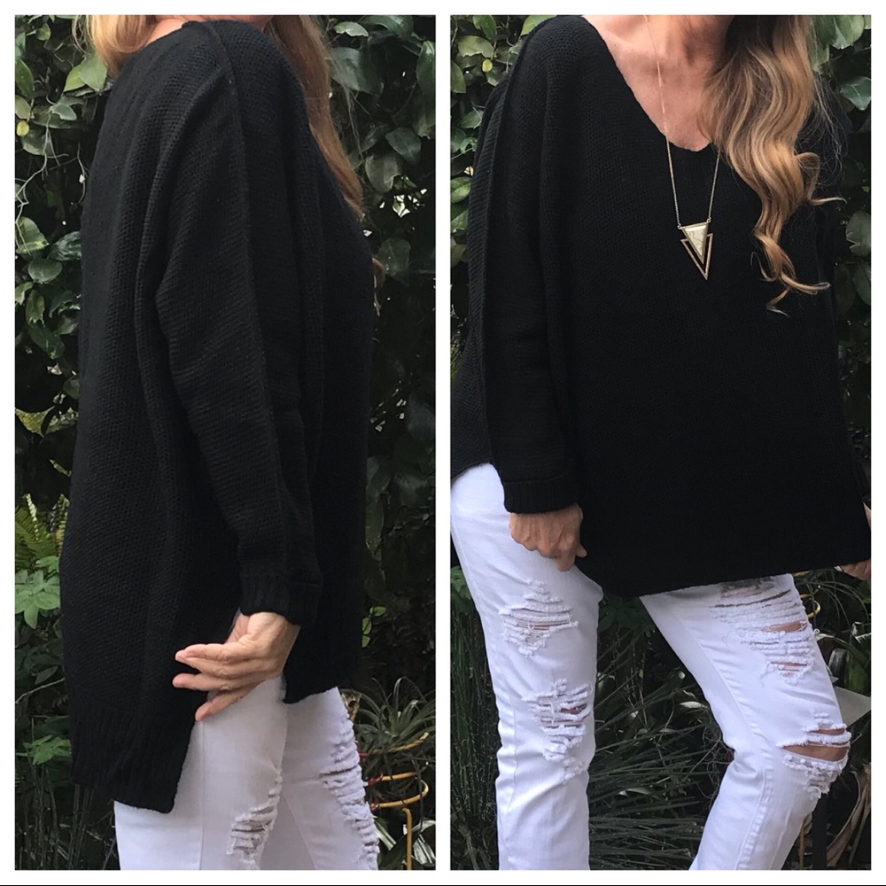 Making a Statement! Black Oversize Hi Lo Sweater - Picture 2 of 8